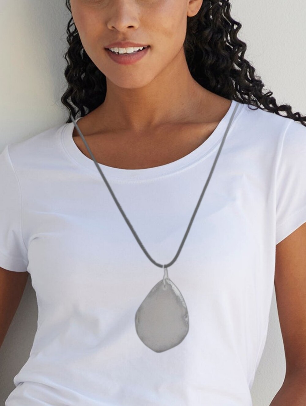 Grey Teardrop Agate Slice Pendant w/ Cord Necklace NWOT